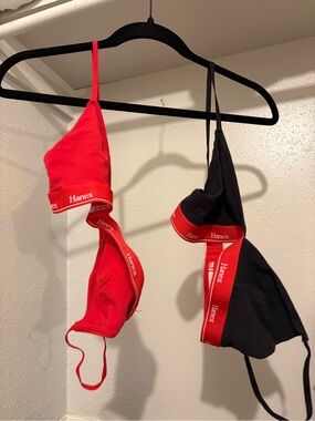 Hanes Red and Black Cotton Bralette Duo